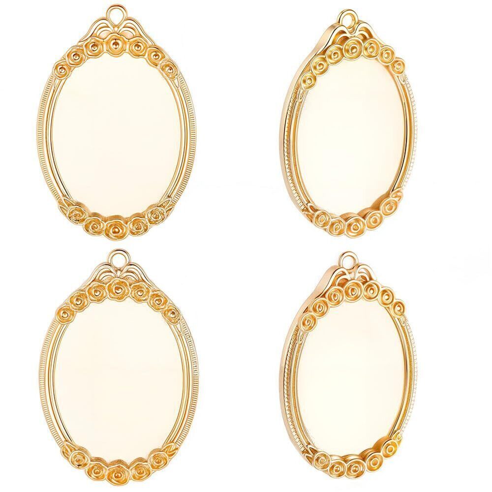 5818 1Box 4Pcs Pendant Cabochon Settings 14K Gold Plated Brass 25 x 36.5 x
